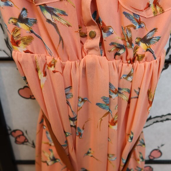 Pinkblush Floral Mini Dress - Peach and Blue Bird Pattern Maternity Dress - Picture 4 of 16